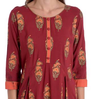 Red printed rayon kurti 5