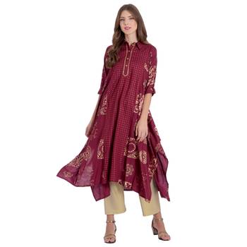 Wine embroidered rayon kurti 1