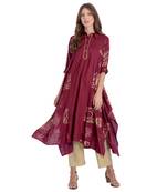 Wine embroidered rayon kurti