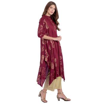 Wine embroidered rayon kurti 2