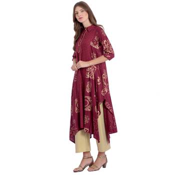 Wine embroidered rayon kurti 3