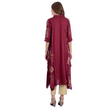 Wine embroidered rayon kurti 4