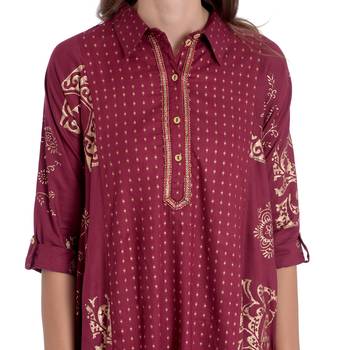Wine embroidered rayon kurti 5