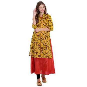 Yellow printed rayon kurti 1