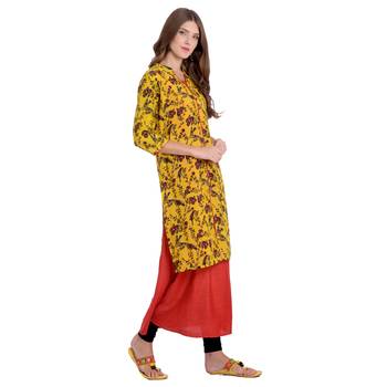 Yellow printed rayon kurti 2