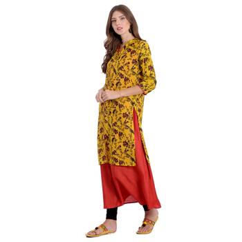 Yellow printed rayon kurti 3