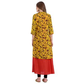 Yellow printed rayon kurti 4