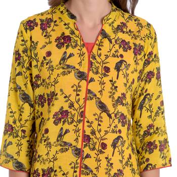 Yellow printed rayon kurti 5