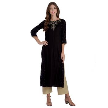 Black embroidered rayon kurti 1