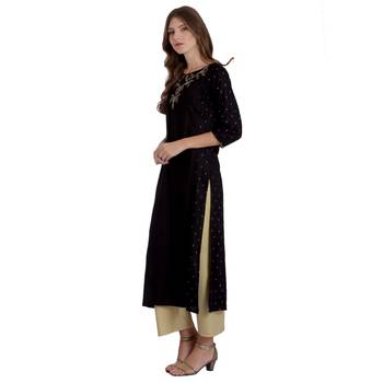 Black embroidered rayon kurti 3