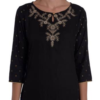 Black embroidered rayon kurti 5