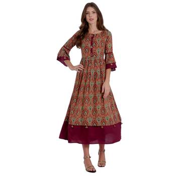 Maroon printed rayon kurti 1