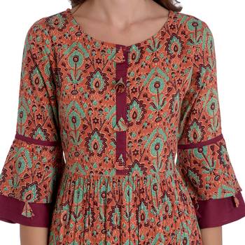 Maroon printed rayon kurti 5
