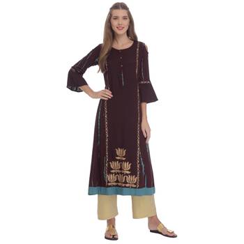 Brown printed rayon kurti 1