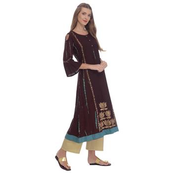 Brown printed rayon kurti 2