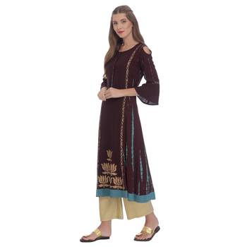 Brown printed rayon kurti 3