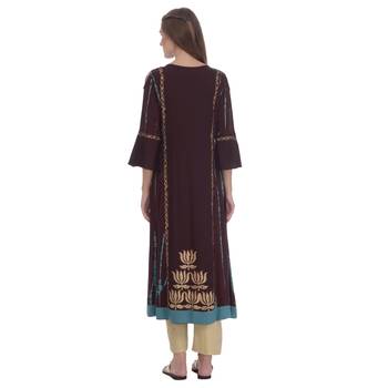 Brown printed rayon kurti 4