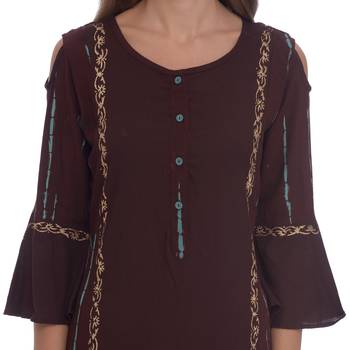 Brown printed rayon kurti 5
