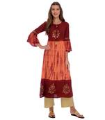 Maroon printed rayon kurti