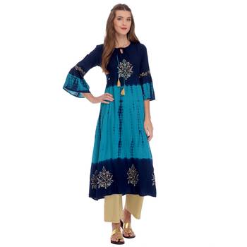 Navy blue printed rayon kurti 1