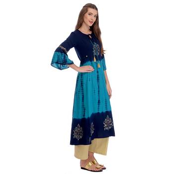 Navy blue printed rayon kurti 2