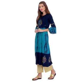 Navy blue printed rayon kurti 3