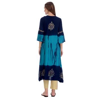 Navy blue printed rayon kurti 4