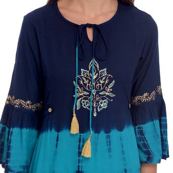 Navy blue printed rayon kurti 5