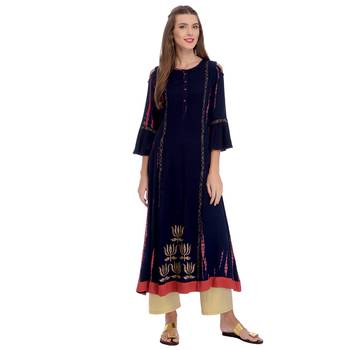 Navy blue printed rayon kurti 1