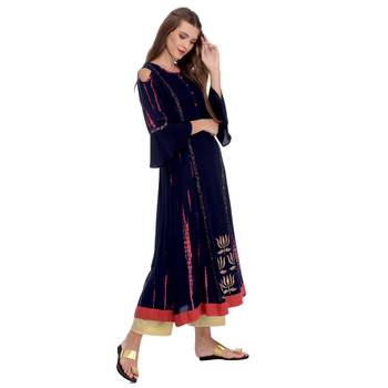 Navy blue printed rayon kurti 2