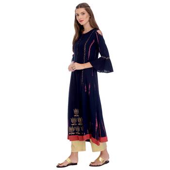 Navy blue printed rayon kurti 3