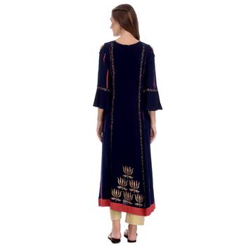 Navy blue printed rayon kurti 4