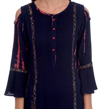 Navy blue printed rayon kurti 5
