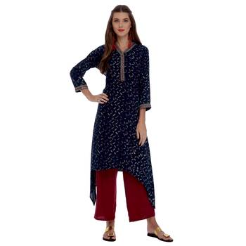 Blue embroidered rayon kurti 1