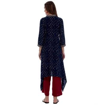 Blue embroidered rayon kurti 4