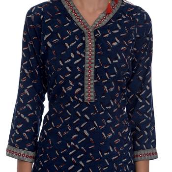 Blue embroidered rayon kurti 5