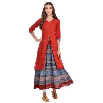Red printed cotton kurti 1