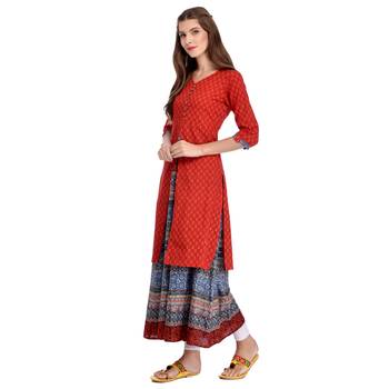 Red printed cotton kurti 3