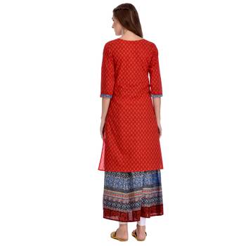 Red printed cotton kurti 4