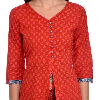 Red printed cotton kurti 5