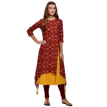 Maroon printed cotton kurti 1