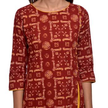 Maroon printed cotton kurti 5