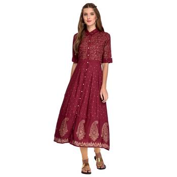 Maroon printed rayon kurti 1