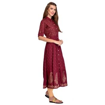 Maroon printed rayon kurti 2