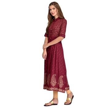 Maroon printed rayon kurti 3