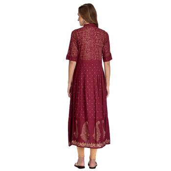 Maroon printed rayon kurti 4