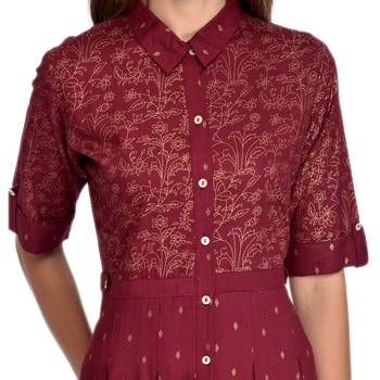 Maroon printed rayon kurti 5