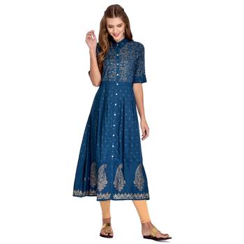 Blue printed rayon kurti 1