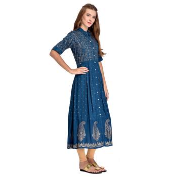 Blue printed rayon kurti 2