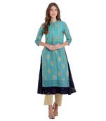 Teal printed chanderi kurti